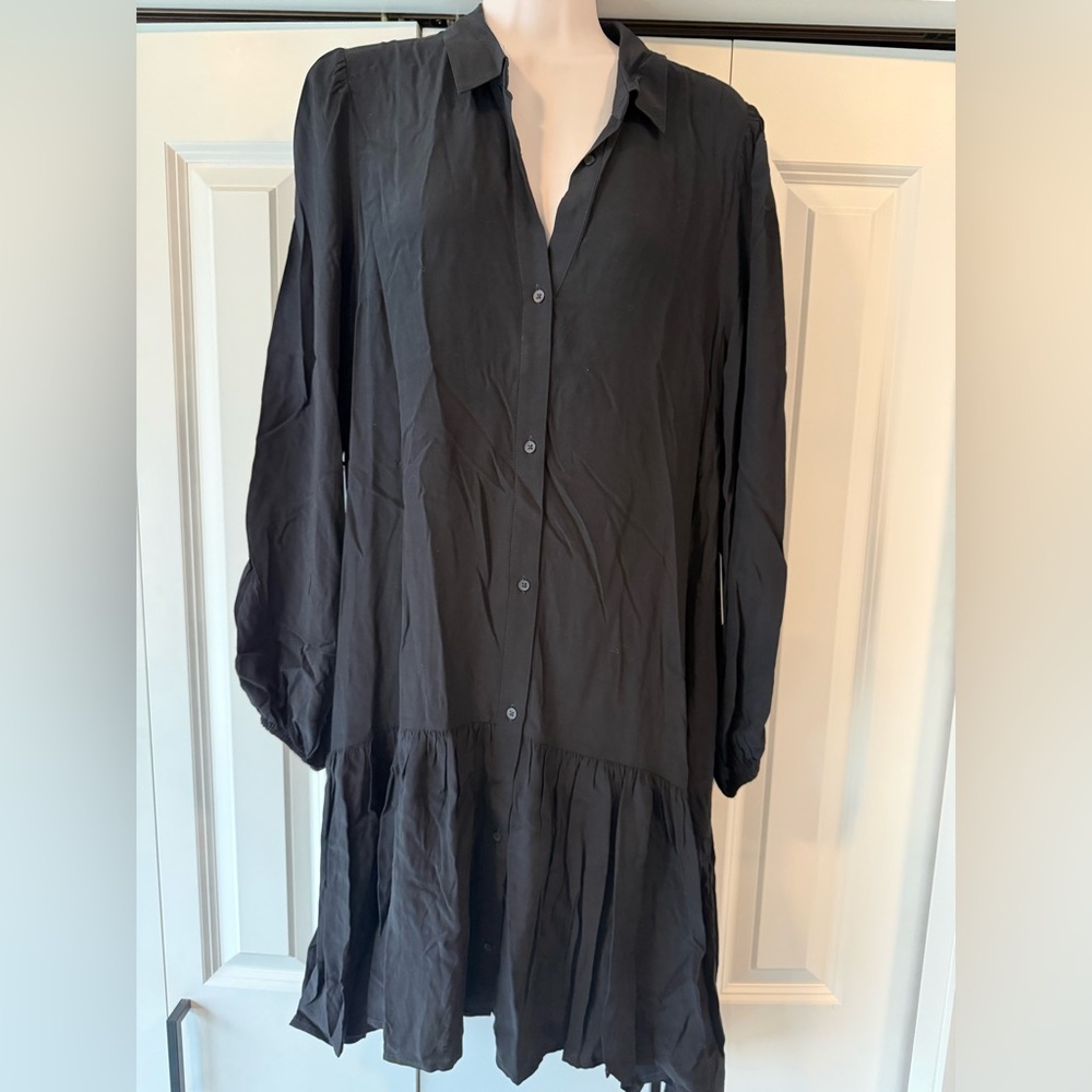 Express jet black drop waist ruffle dress M medium new $88